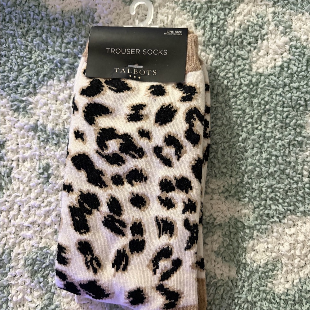 Talbots Leopard Print Trouser Socks - Black and Cream